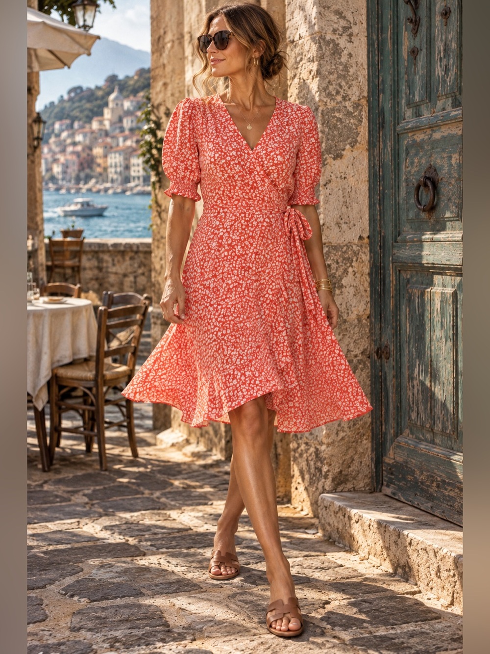 Banana Republic Coral Size 4 Floral Wrap Dress Italian Riviera Romantic Summer